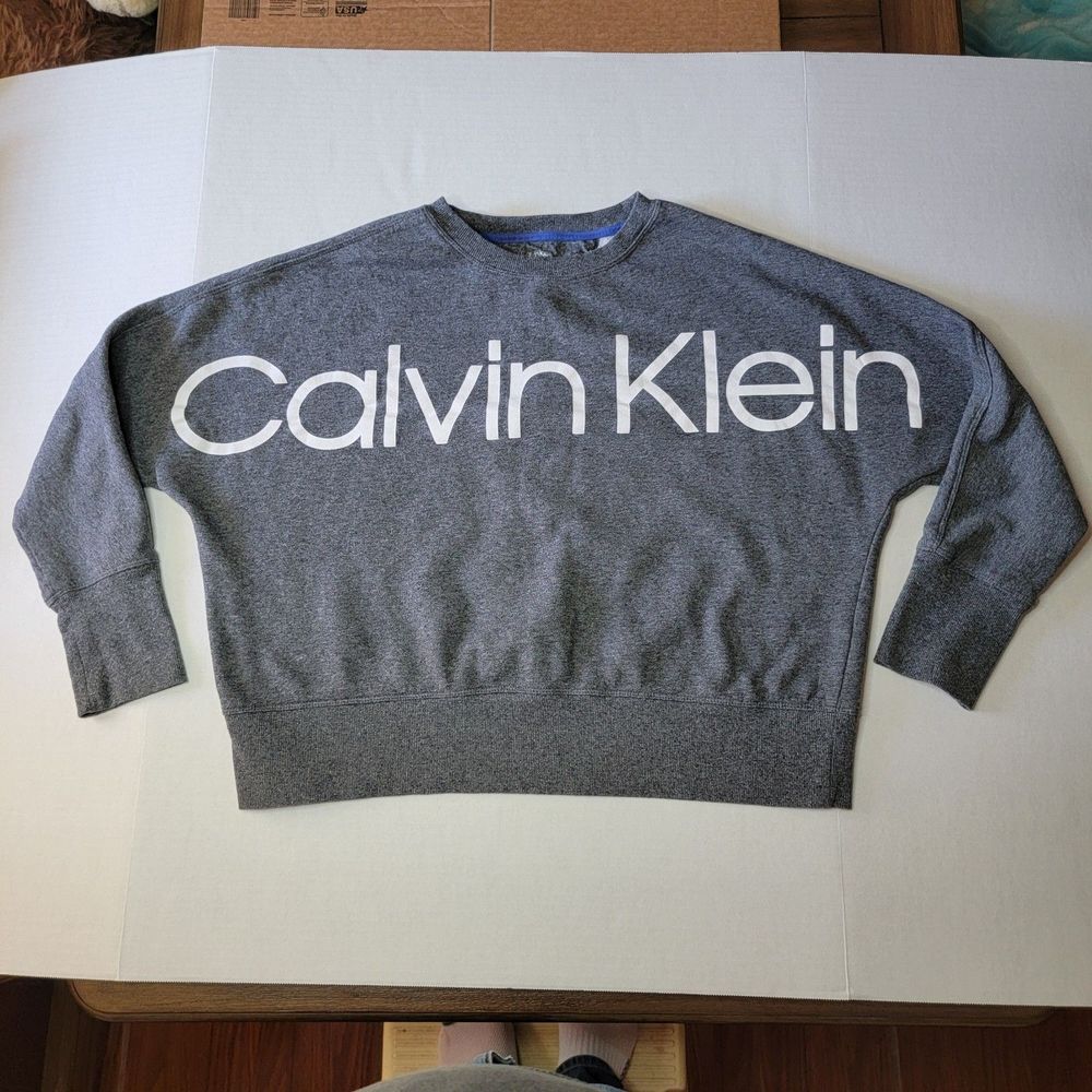 Calvin Klein Performance Crew Neck Crop Sweater LS Dark Grey - Size Large